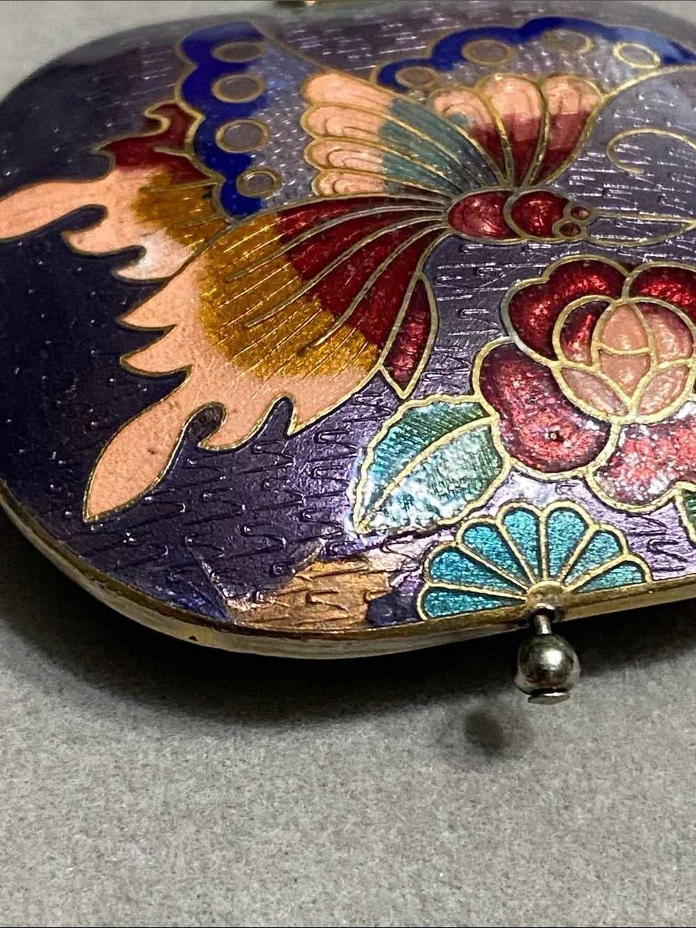 VTG Purple Butterfly Cloisonné Pendant Purse Charm